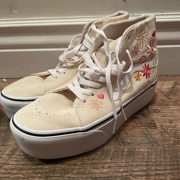 Vans beige/floral platform sk8-his - Picture 1 of 4